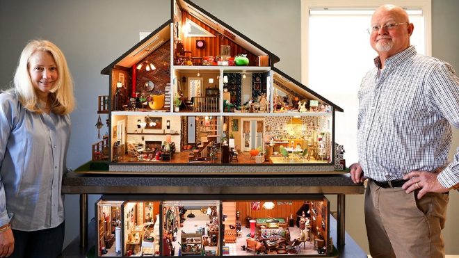 Couple Spends 2.5 Years Building a Miniature Mid-Century Modern House Inspired by Their Childhood Homes