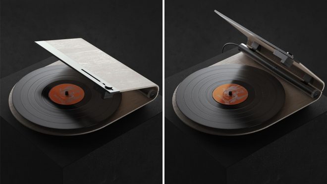 The sleek, geometric record player uses linear tracking for a fresh take on the classic turntable!