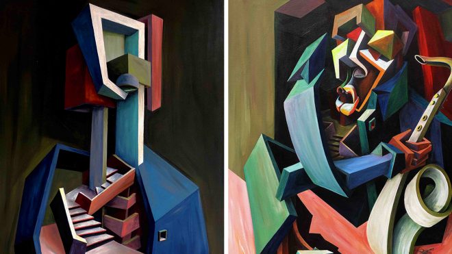Architecture and Bold Geometry Fragment Cubist Portraits by Patrick Oberhi Akpojotor